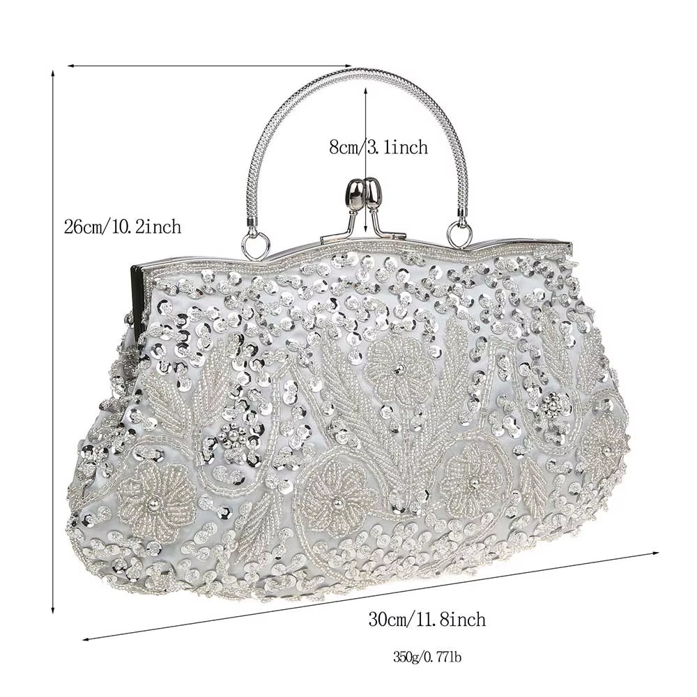 Women Clutch Bags Ladies Beads Evening Bags Wedding Party Bridal Embroidered Handbag Women Solid Retro Small Totes Mini Wallets