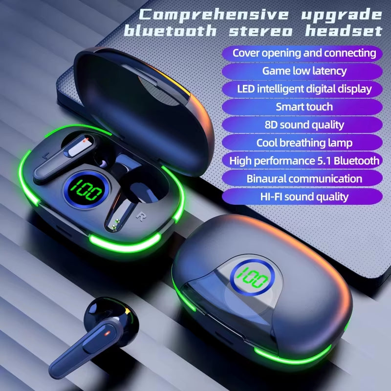 Bluetooth Earbuds Wireless Bluetooth Headset with Mic LED Display Earbuds Wireless Headphones Air Fone Bluetooth Earphones