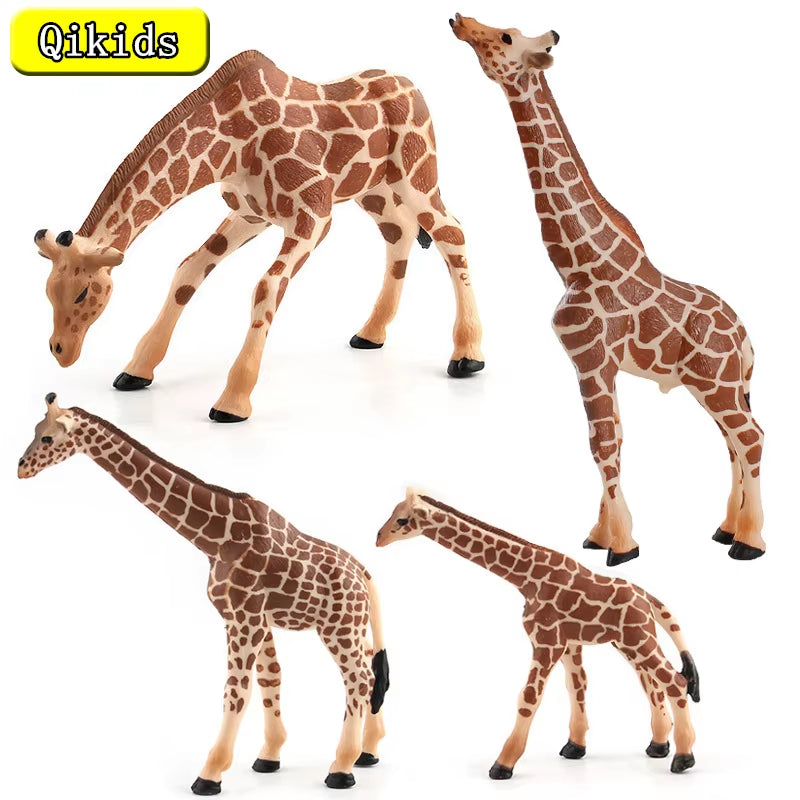 Realistic Giraffe Figurines with Giraffe Cub Safari Animal Model Action Figures Family Playset Educational Toy Cake Toppers Gift