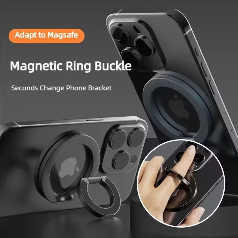 Magnetic Phone Finger Ring Holder Foldable Desktop Stand for Magsafe Iphone 16/15/14/13/12 Pro Max Double-Sided Phone Stand