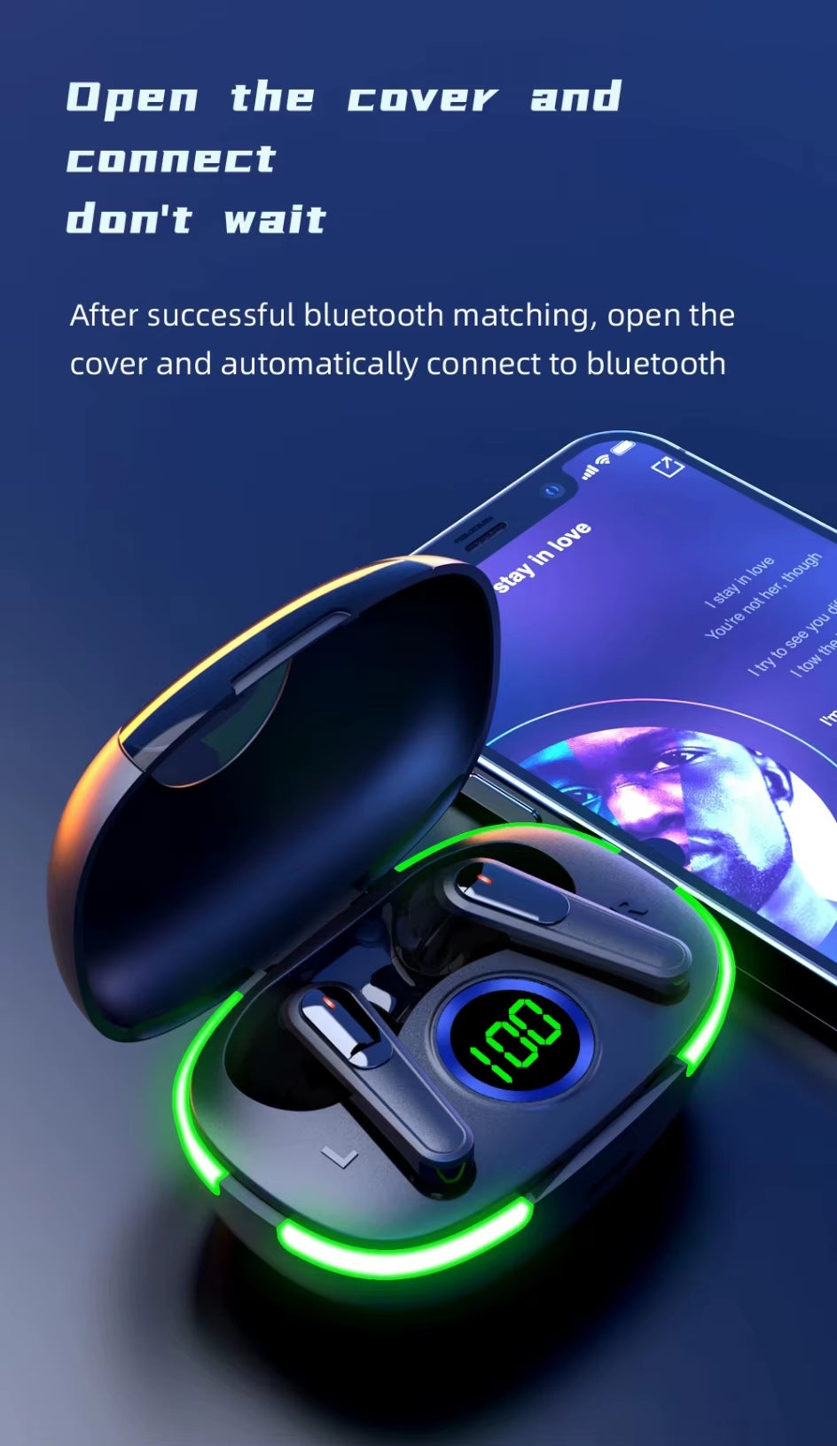 Bluetooth Earbuds Wireless Bluetooth Headset with Mic LED Display Earbuds Wireless Headphones Air Fone Bluetooth Earphones