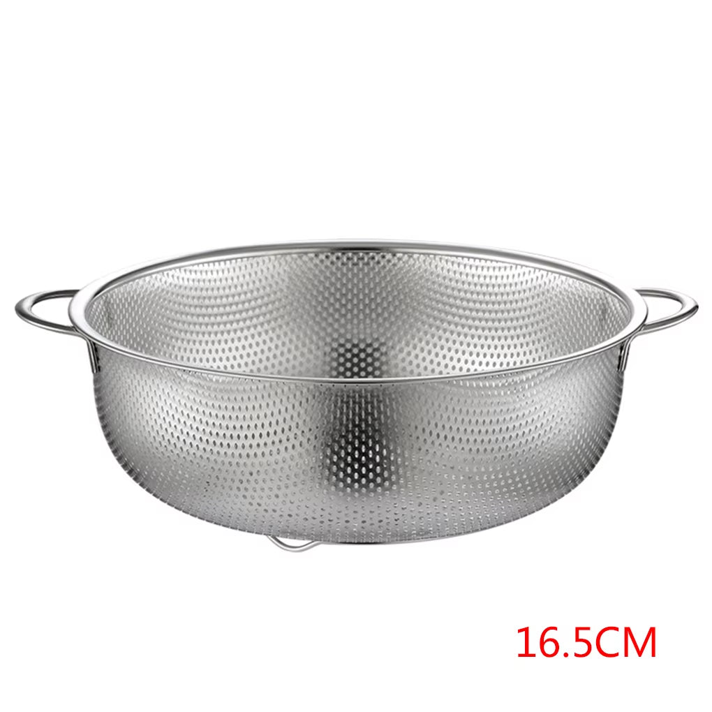 All Purpose Stainless Steel Fine Mesh Strainer Net Baskets with Handles Resting Base Colander Set Kitchen Supplies