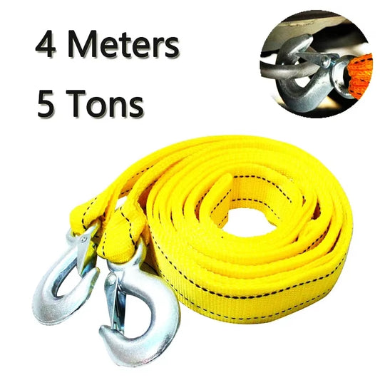 1Pc 4M Car Tow Cable Heavy Duty 5 Ton Trailer Rope Towing Pull Rope Strap Hooks Van Road Recovery Car Accessories