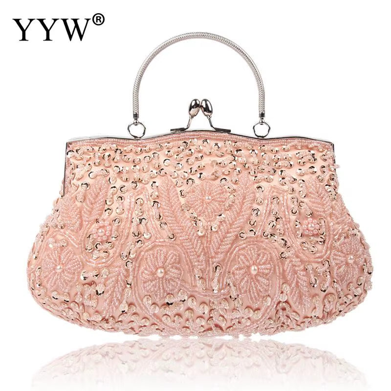 Women Clutch Bags Ladies Beads Evening Bags Wedding Party Bridal Embroidered Handbag Women Solid Retro Small Totes Mini Wallets