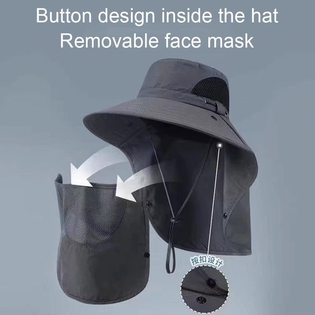 Sunshade Hat Big Eave Hat Mask Fishing Hat Outdoor Work Climbing Hiking Caps Sun Protection Detachable Sun Hat Sports Caps