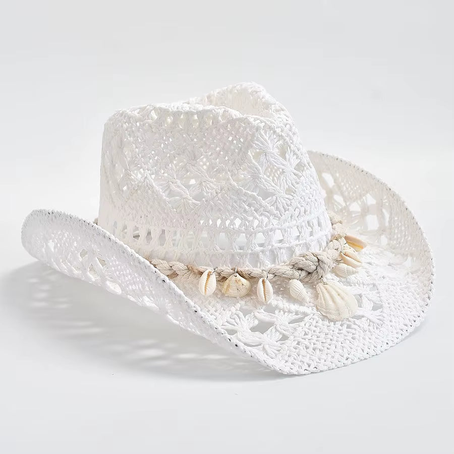 Summer Hand Woven Straw Hat for Women Shell Decoration Holiday Beach Sun Hat Chapeu Panama Feminino