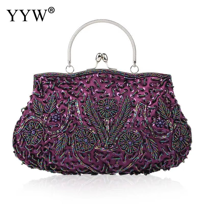 Women Clutch Bags Ladies Beads Evening Bags Wedding Party Bridal Embroidered Handbag Women Solid Retro Small Totes Mini Wallets