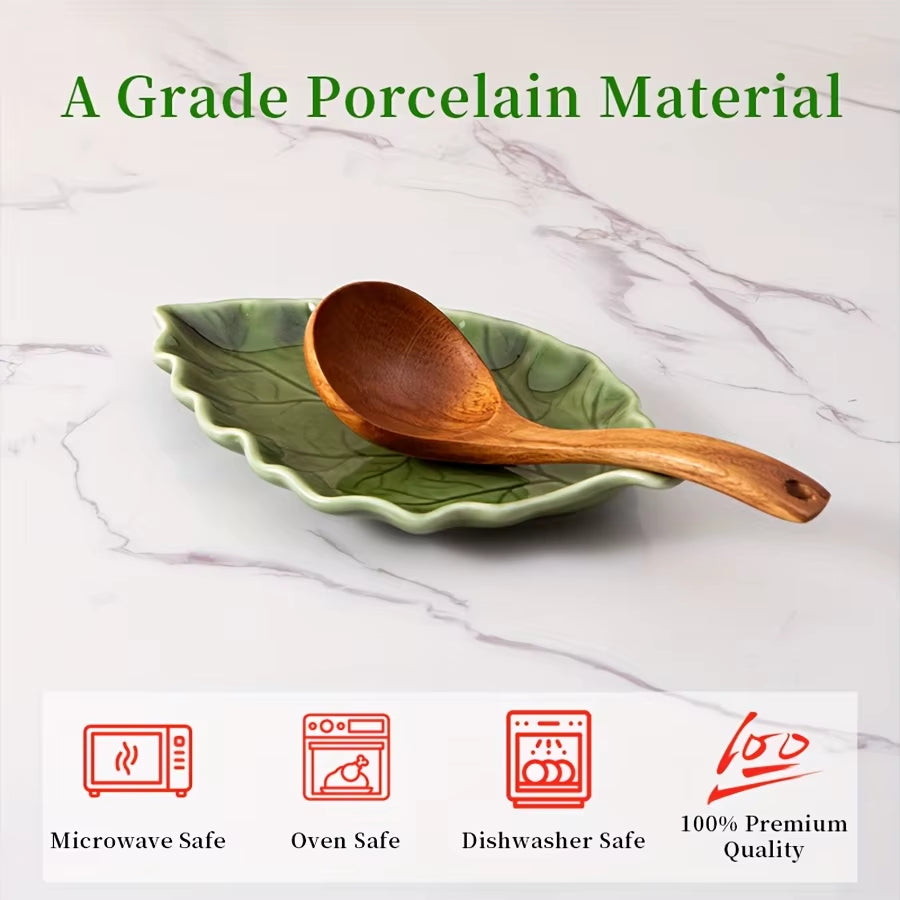 1/2Pcs Cute Green Leaf Spoon Holder for Stove Top Ceramic Cooking Kitchen Utensil Rack Scissors Holder Kitchen Decor Accessories