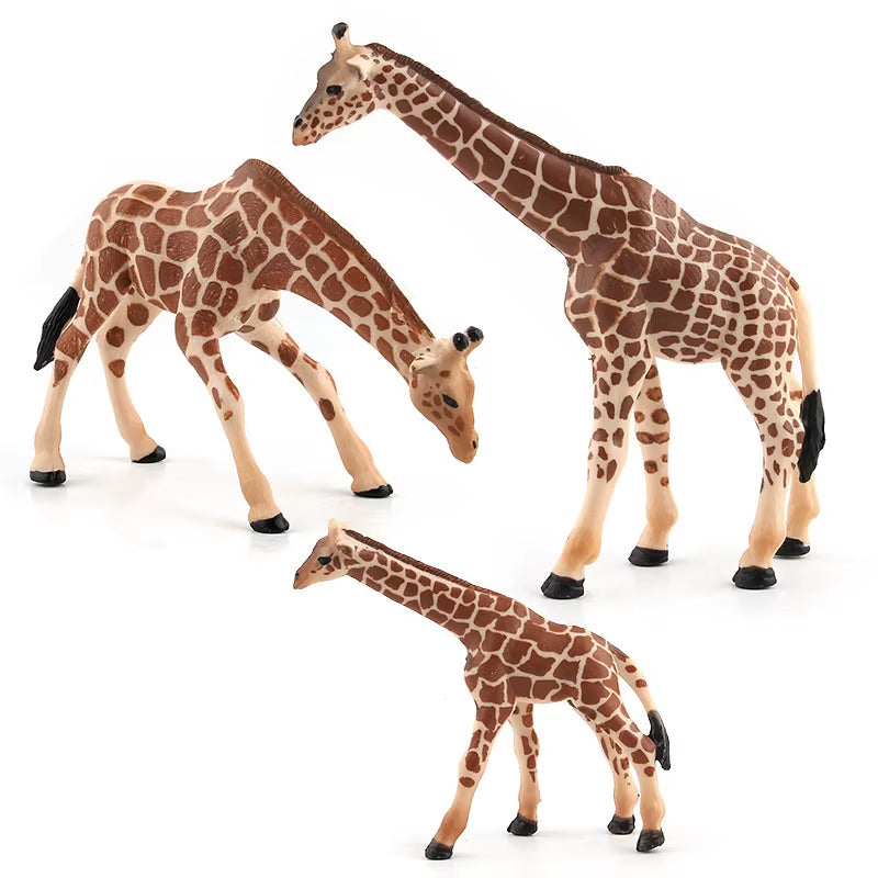 Realistic Giraffe Figurines with Giraffe Cub Safari Animal Model Action Figures Family Playset Educational Toy Cake Toppers Gift