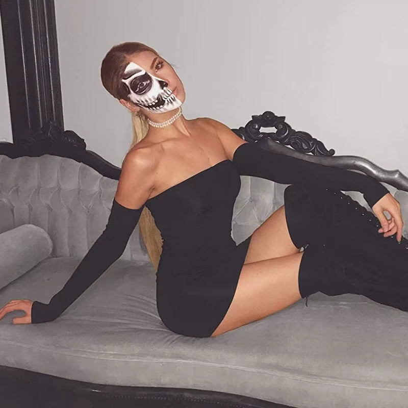 Autumn Winter Long Sleeve Dress Women'S Sexy off Shoulder Backless Lace up Club Bodycon Mini Dress