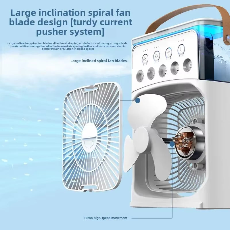 LED Night Light Portable Fan Air Conditioner USB Electric Fan Water Mist Music 3-In-1 Household Air Humidifier