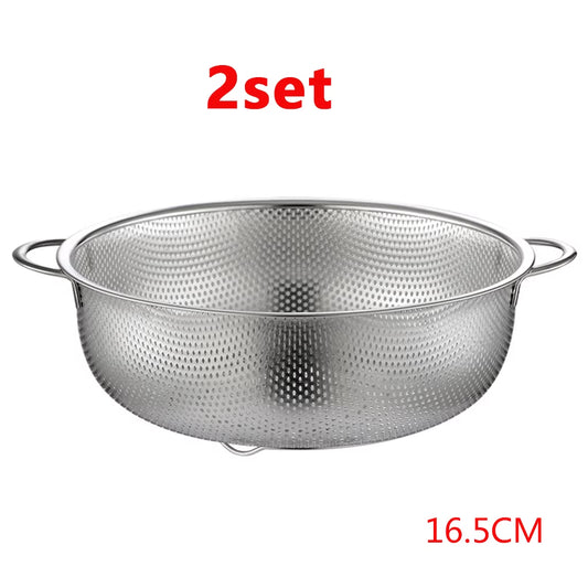 All Purpose Stainless Steel Fine Mesh Strainer Net Baskets with Handles Resting Base Colander Set Kitchen Supplies