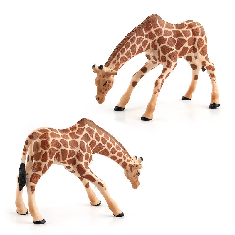 Realistic Giraffe Figurines with Giraffe Cub Safari Animal Model Action Figures Family Playset Educational Toy Cake Toppers Gift