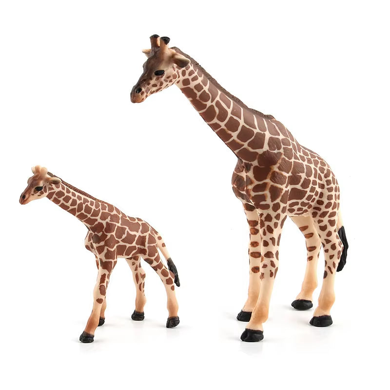 Realistic Giraffe Figurines with Giraffe Cub Safari Animal Model Action Figures Family Playset Educational Toy Cake Toppers Gift