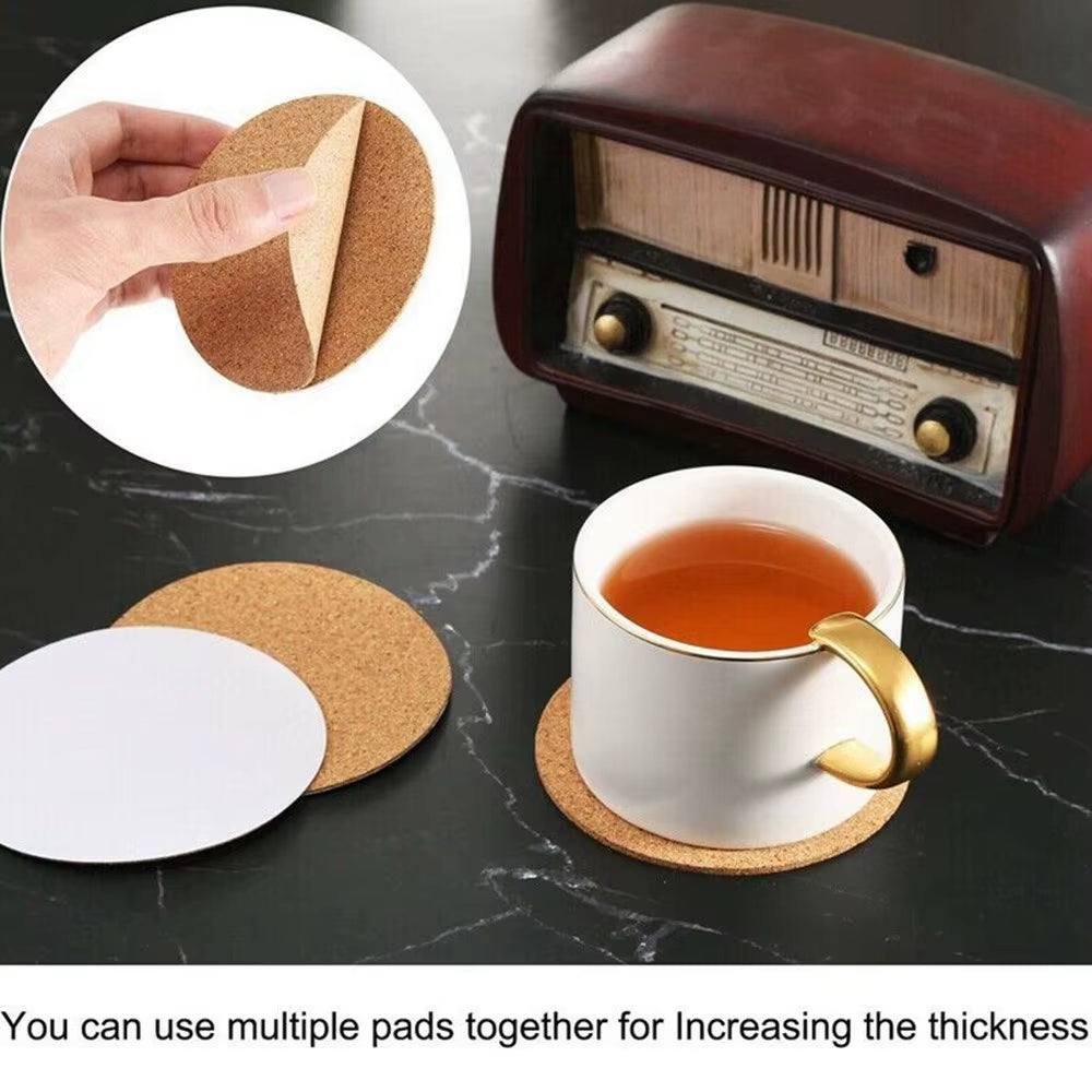 60 Pcs Self Sticker Cork Coasters Cork Mats Cork Backing Sheets 10Cm/3.94 Inches for Coasters Kitchen DIY Desktop Decoration