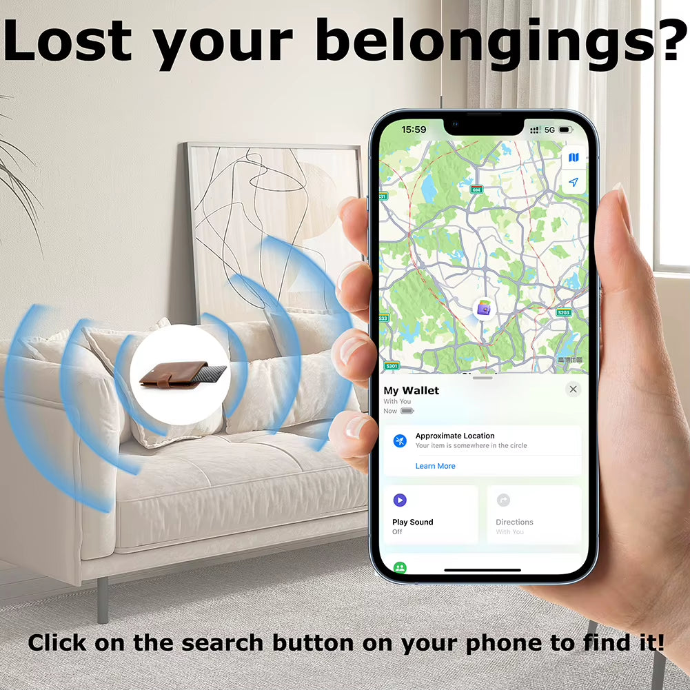 Wallet Tracker Card Wireless Charging Works for Apple Find My IPX68 Waterproof Ultra Slim Tracking Card Smart Tag Wallet Tracker