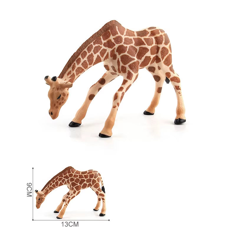 Realistic Giraffe Figurines with Giraffe Cub Safari Animal Model Action Figures Family Playset Educational Toy Cake Toppers Gift