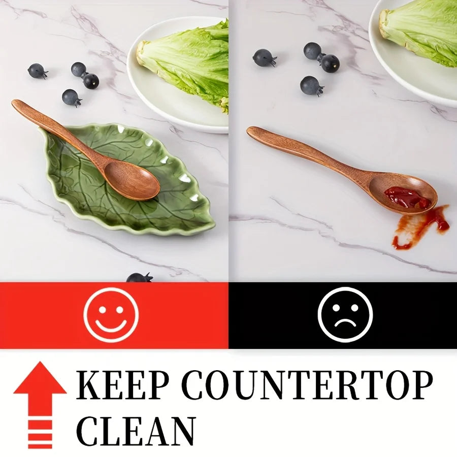 1/2Pcs Cute Green Leaf Spoon Holder for Stove Top Ceramic Cooking Kitchen Utensil Rack Scissors Holder Kitchen Decor Accessories