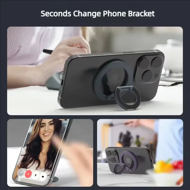Magnetic Phone Finger Ring Holder Foldable Desktop Stand for Magsafe Iphone 16/15/14/13/12 Pro Max Double-Sided Phone Stand
