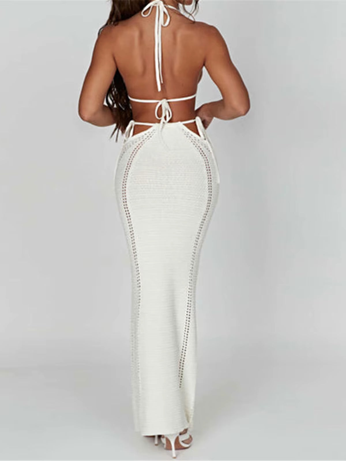 2PCS New Sexy with Top Halter Crochet Knitted Tunic Beach Cover up Cover-Ups Beach Dress Beach Wear Beachwear Female Women K4885