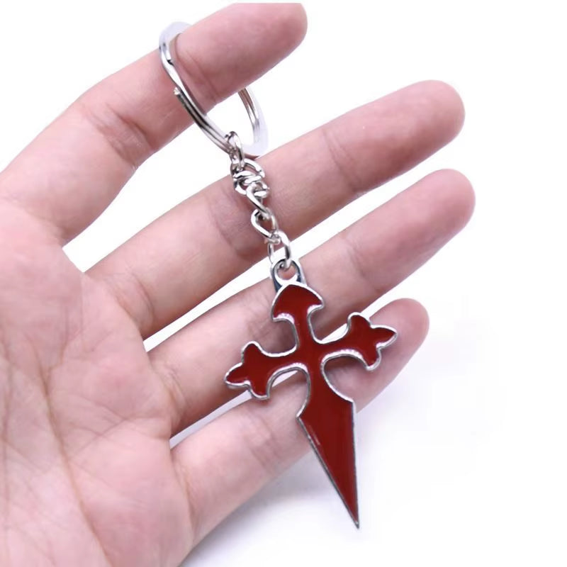 Red Enamel Long Cross Key Chain Christian Jewelry Accessories Gifts