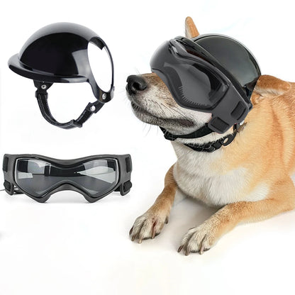 Protective Dog Helmet Goggles Set for Biking, Outdoor Safety Gear - ABS Impact Resistant & Windproof PC Lens