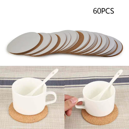 60 Pcs Self Sticker Cork Coasters Cork Mats Cork Backing Sheets 10Cm/3.94 Inches for Coasters Kitchen DIY Desktop Decoration