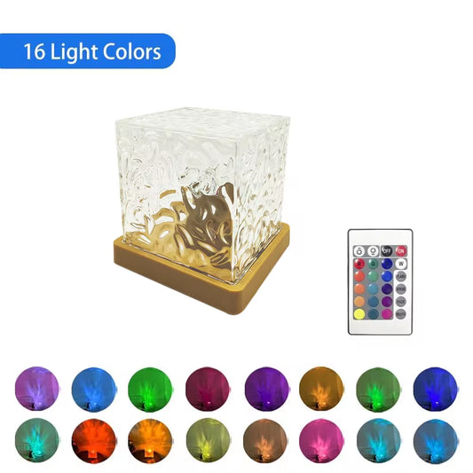 Water Wave Lamp Galaxy Projector Light 16 Colors Dynamic Rotating Dynamic Flame Crystal Lamp Remote Control RGB Dimmable Decor